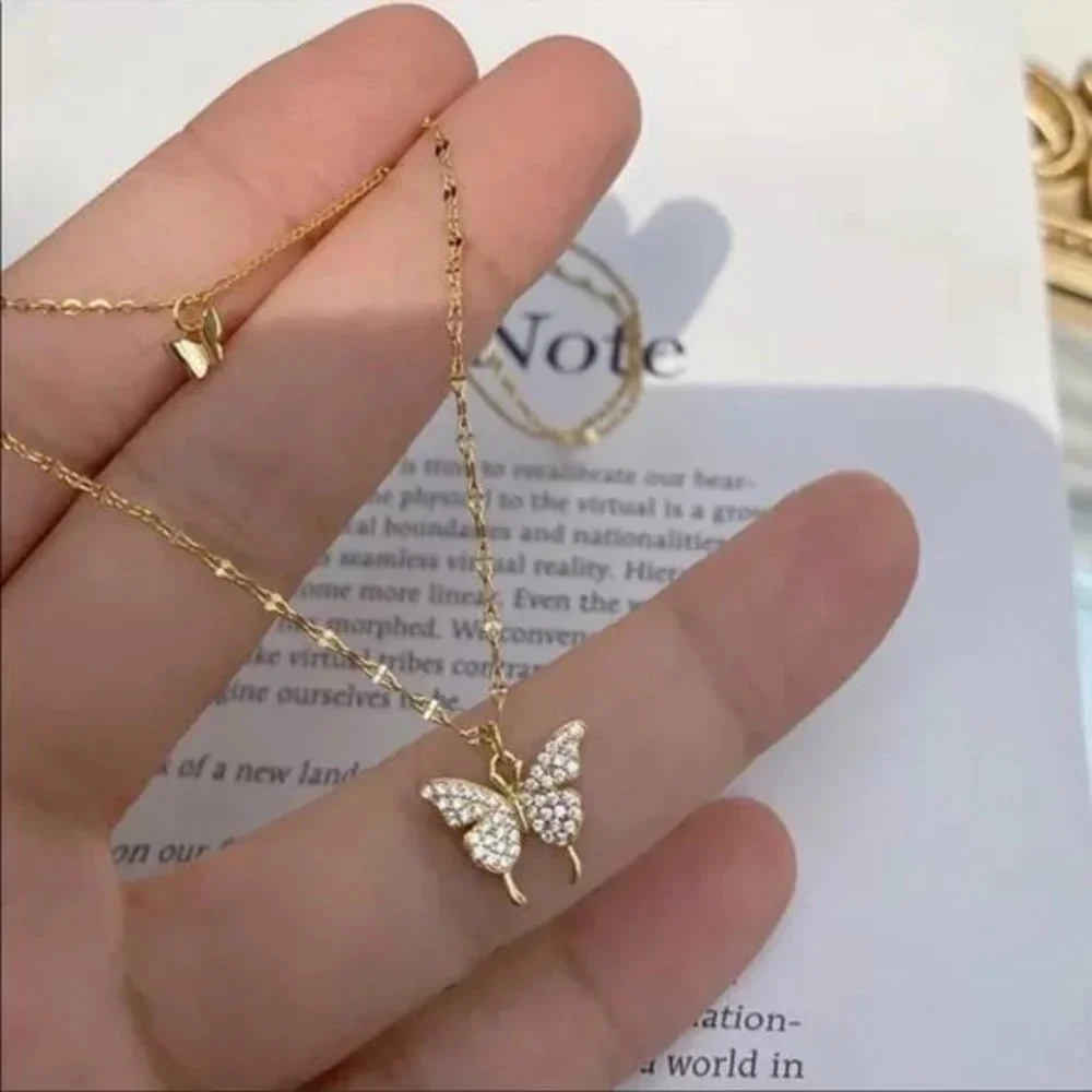 BUTTERFLY 18K ROSE GOLD NECKLACE, NICE NECKLACE, CUTE NECKLACE - Picture 2 of 4